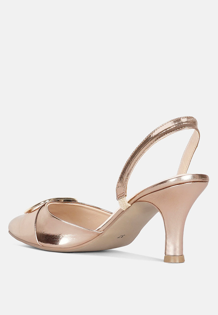 women slingback pointed toe kitten heels#color_rose-gold