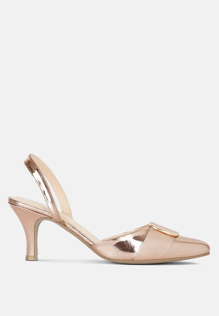 women slingback pointed toe kitten heels#color_rose-gold