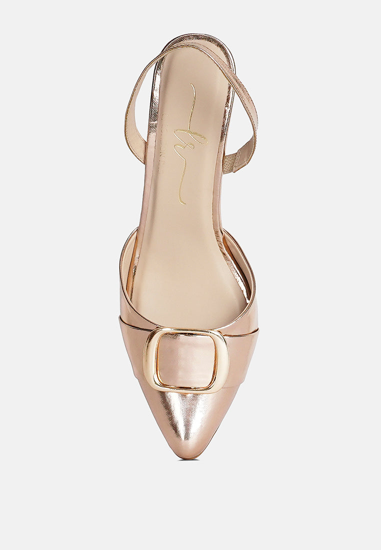 women slingback pointed toe kitten heels#color_rose-gold