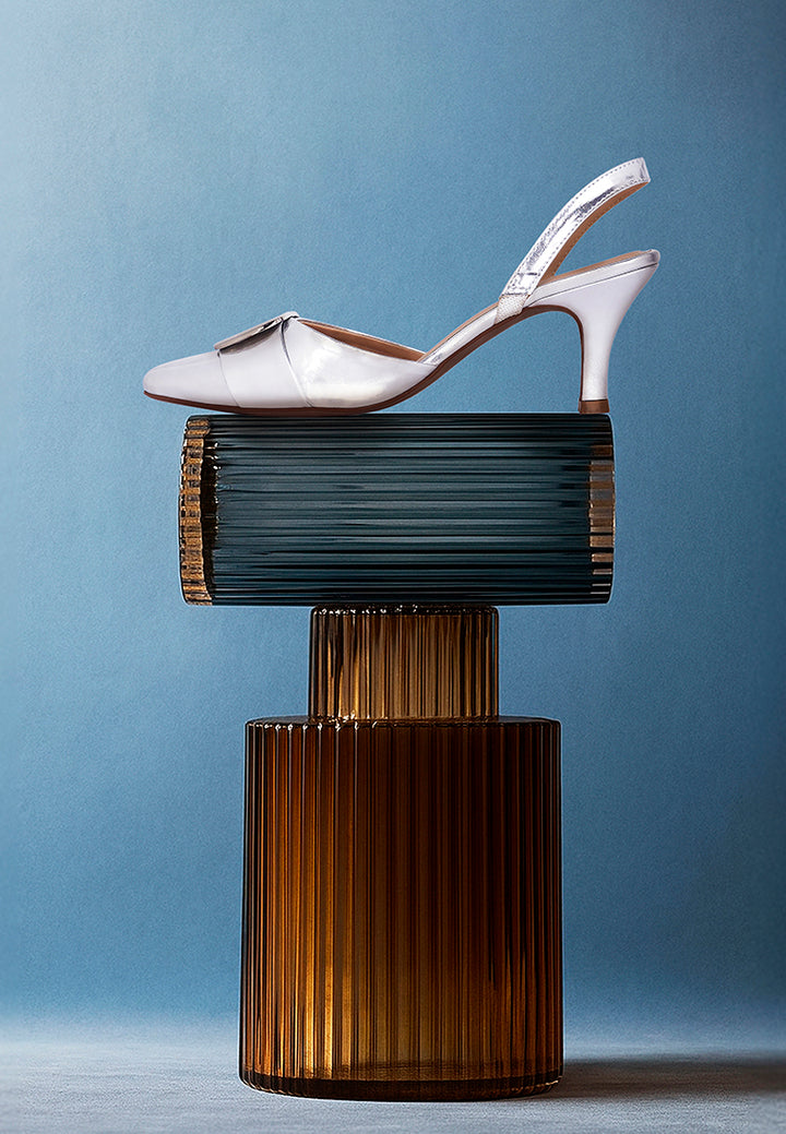 women slingback pointed toe kitten heels#color_silver