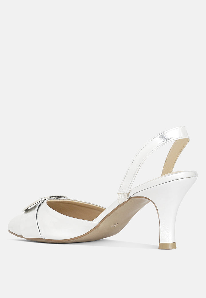 women slingback pointed toe kitten heels#color_silver