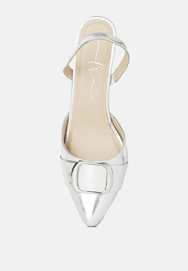 women slingback pointed toe kitten heels#color_silver