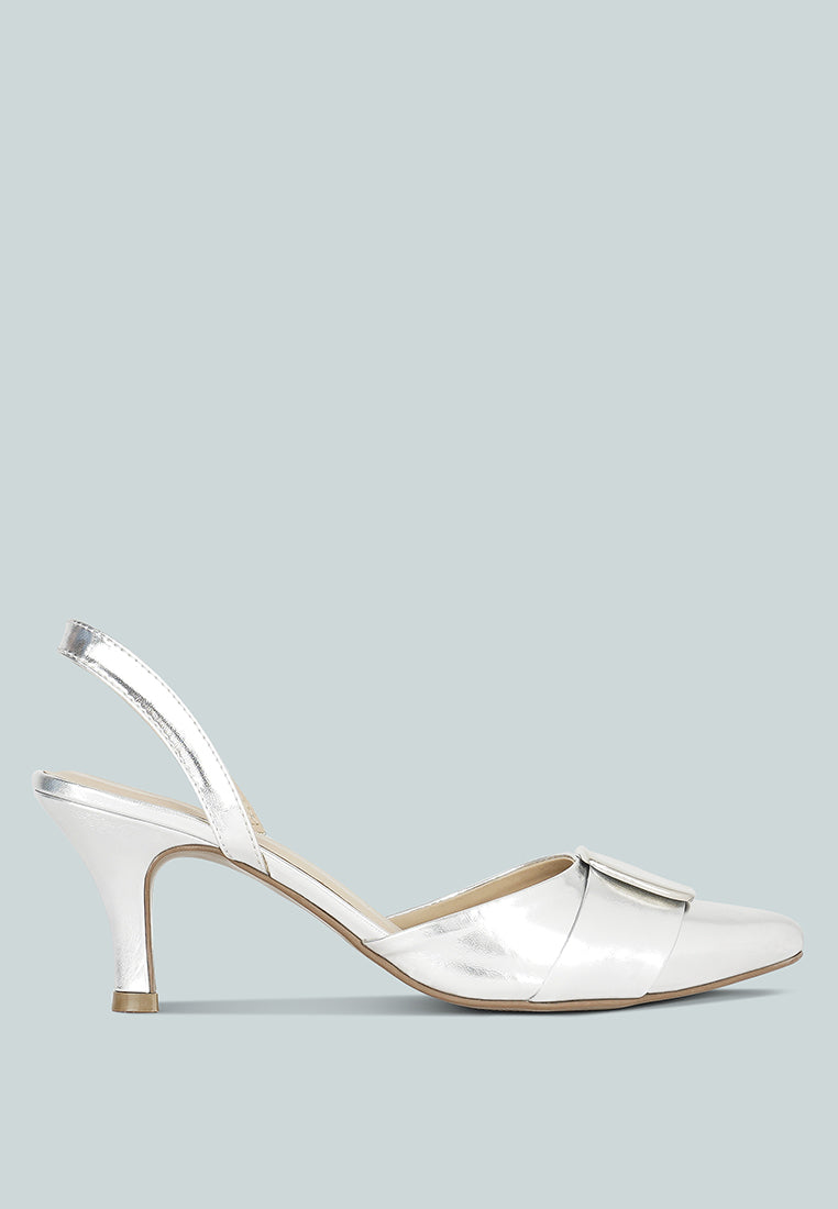women slingback pointed toe kitten heels#color_silver