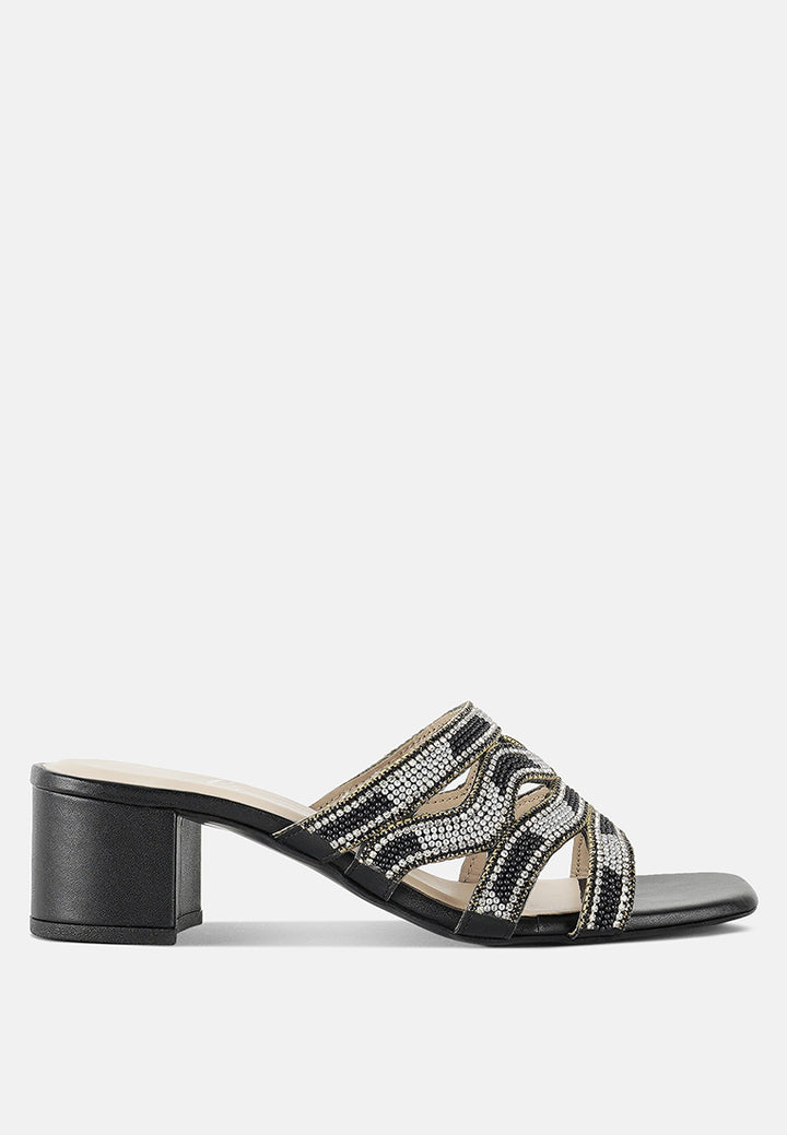 women rhinestones & bead embellished block heels#color_black