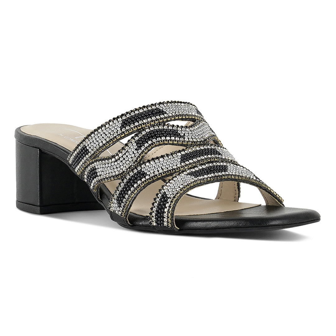 women rhinestones & bead embellished block heels#color_black