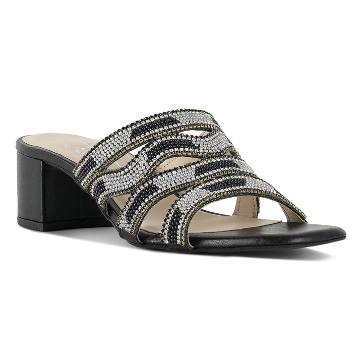 women rhinestones & bead embellished block heels#color_black