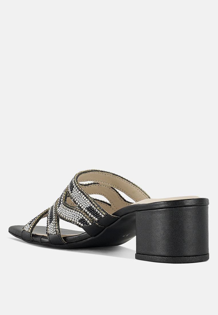 women rhinestones & bead embellished block heels#color_black