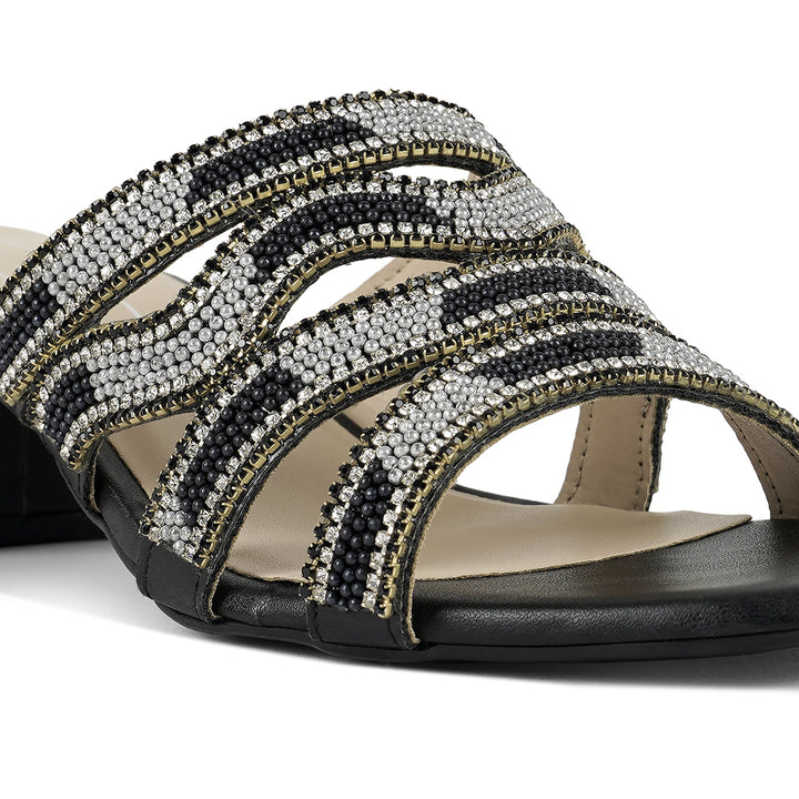 women rhinestones & bead embellished block heels#color_black