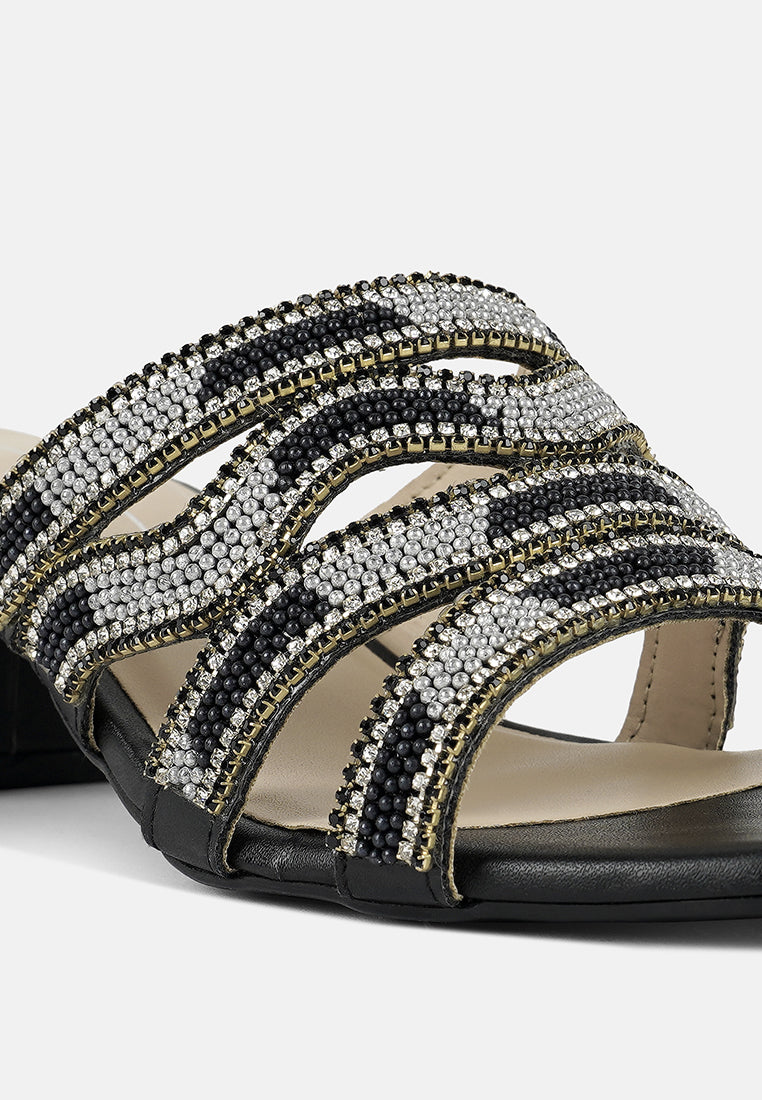 women rhinestones & bead embellished block heels#color_black