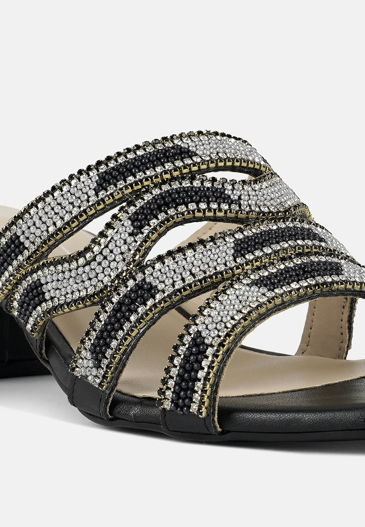 women rhinestones & bead embellished block heels#color_black