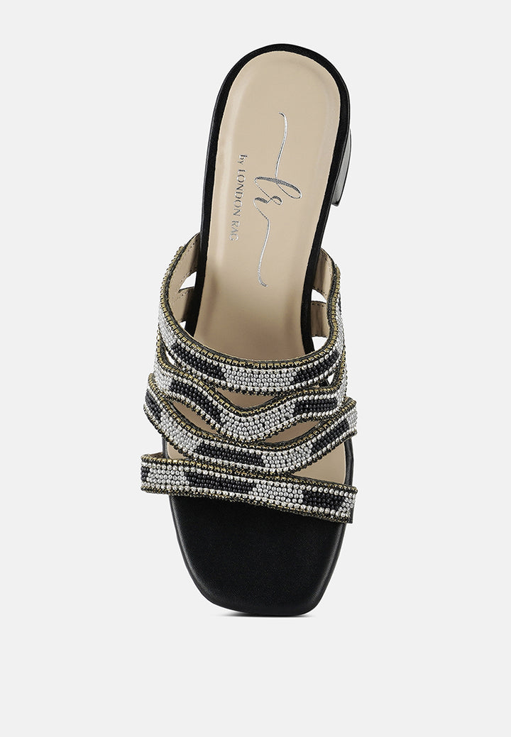 women rhinestones & bead embellished block heels#color_black