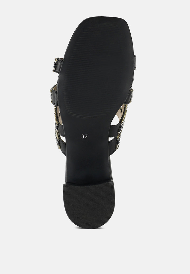 women rhinestones & bead embellished block heels#color_black