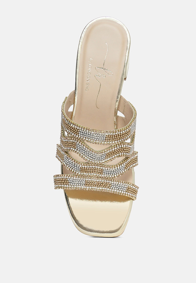 women rhinestones & bead embellished block heels#color_light-gold