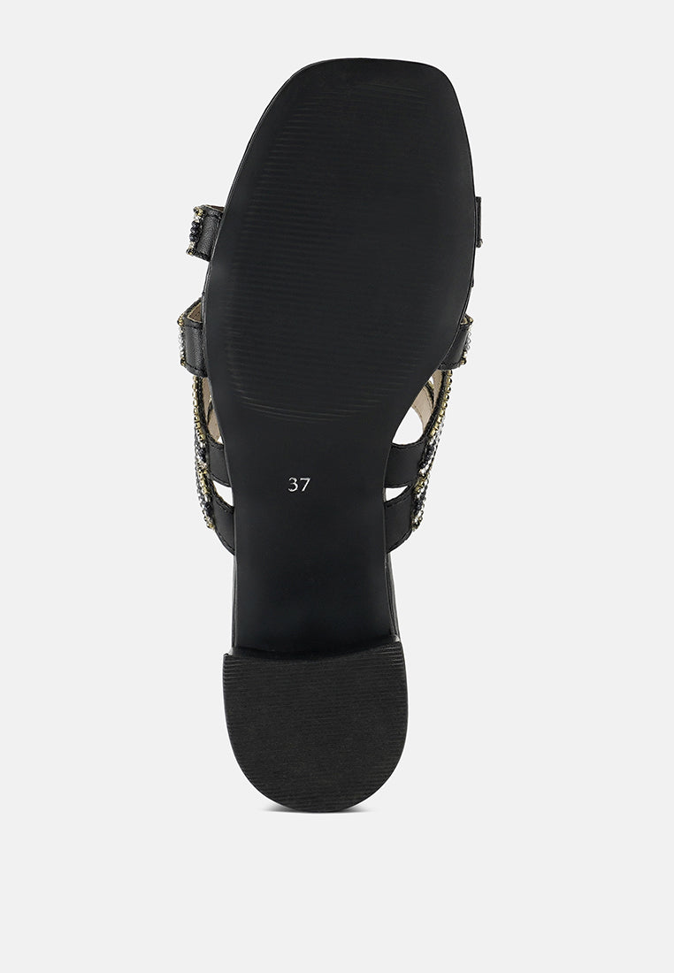 women rhinestones & bead embellished block heels#color_black