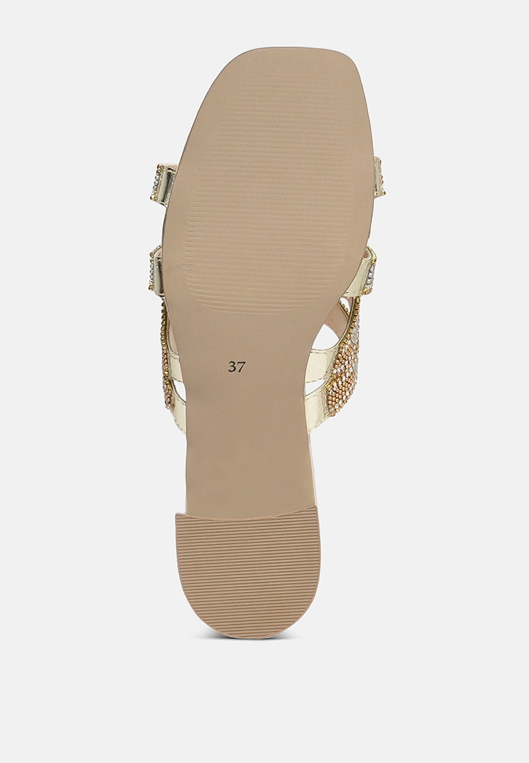 women rhinestones & bead embellished block heels#color_light-gold