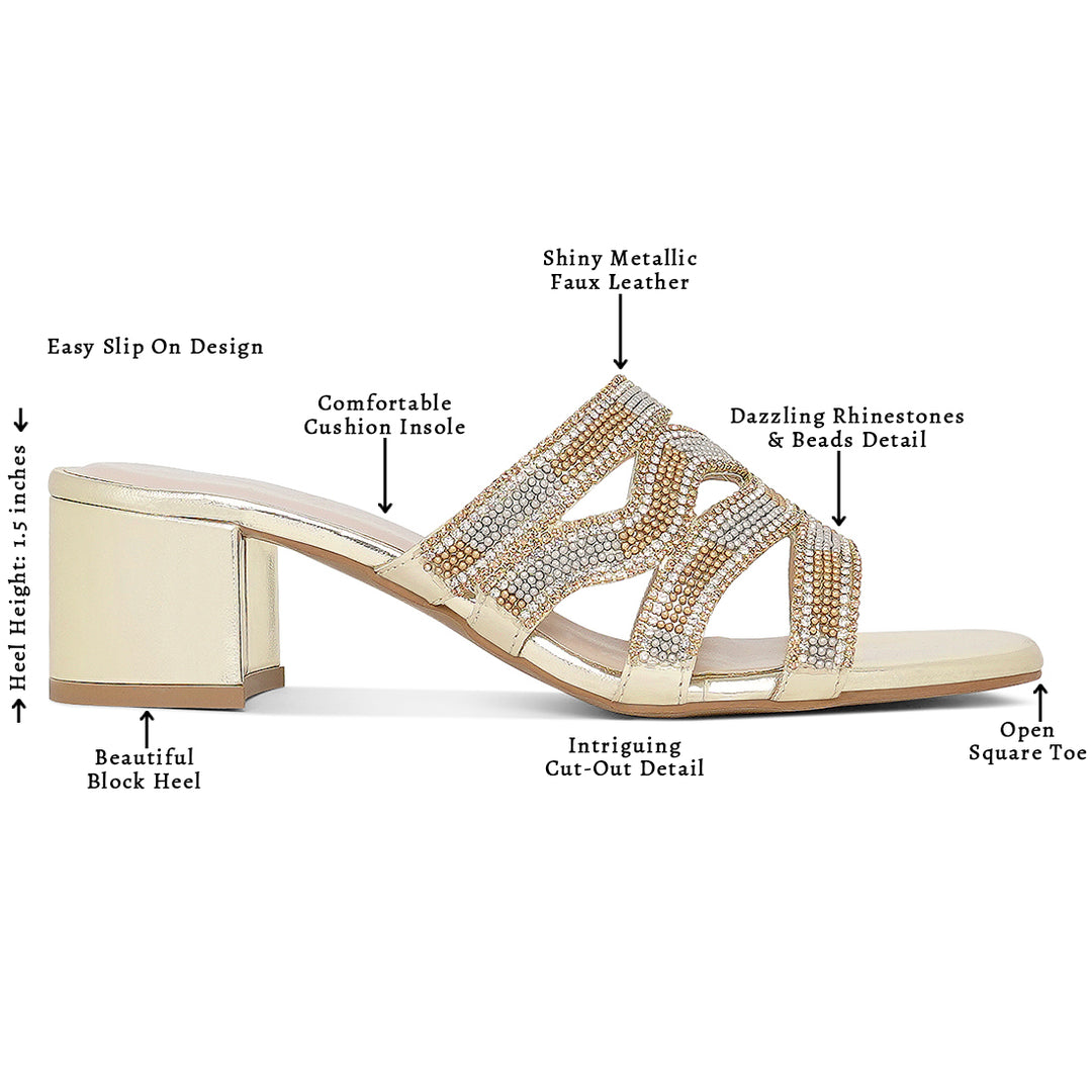 women rhinestones & bead embellished block heels#color_light-gold