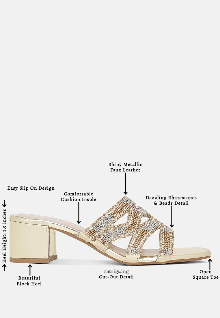 women rhinestones & bead embellished block heels#color_light-gold