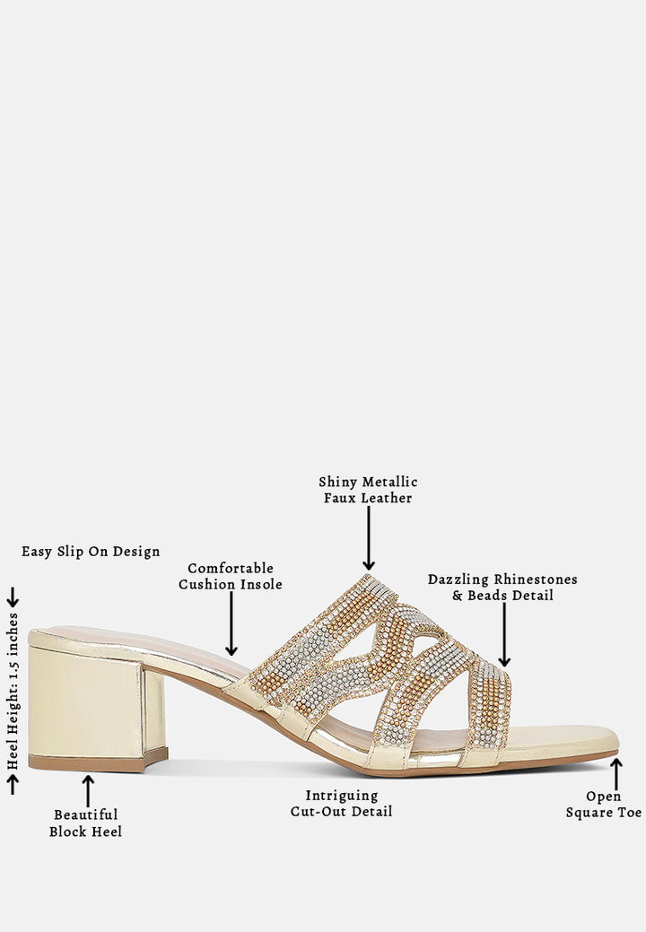 women rhinestones & bead embellished block heels#color_light-gold