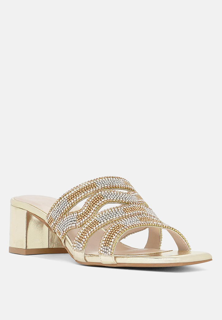 women rhinestones & bead embellished block heels#color_light-gold