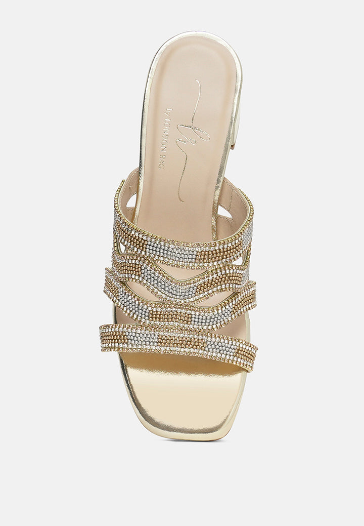 women rhinestones & bead embellished block heels#color_light-gold