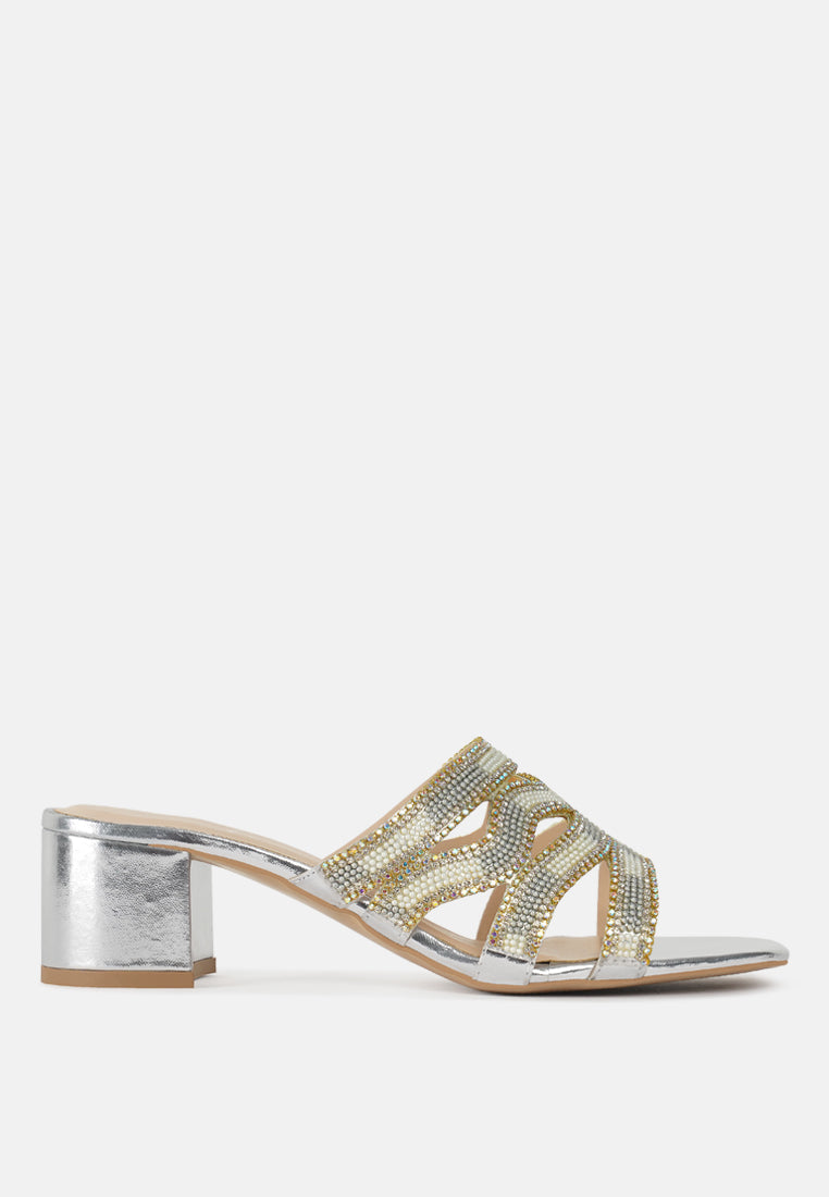 women rhinestones & bead embellished block heels#color_silver