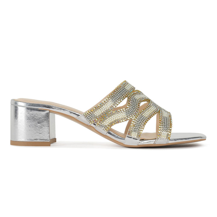 women rhinestones & bead embellished block heels#color_silver