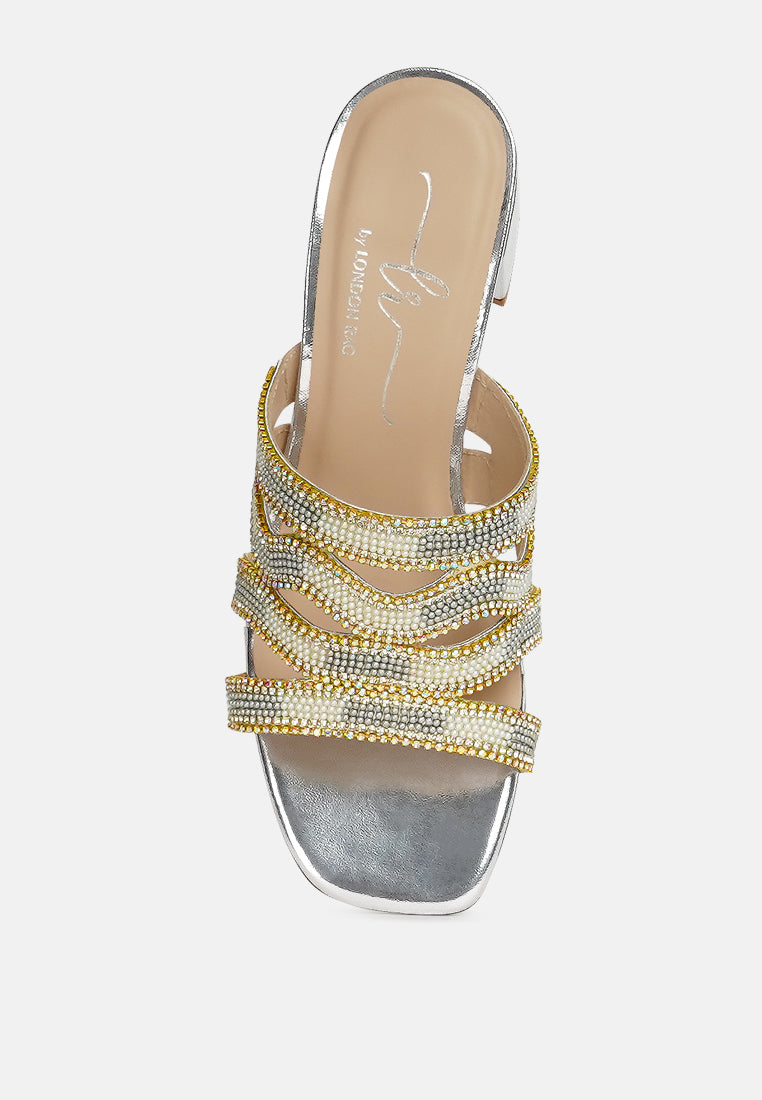 women rhinestones & bead embellished block heels#color_silver