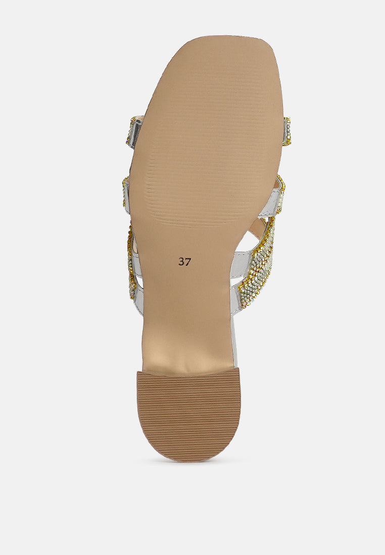 women rhinestones & bead embellished block heels#color_silver