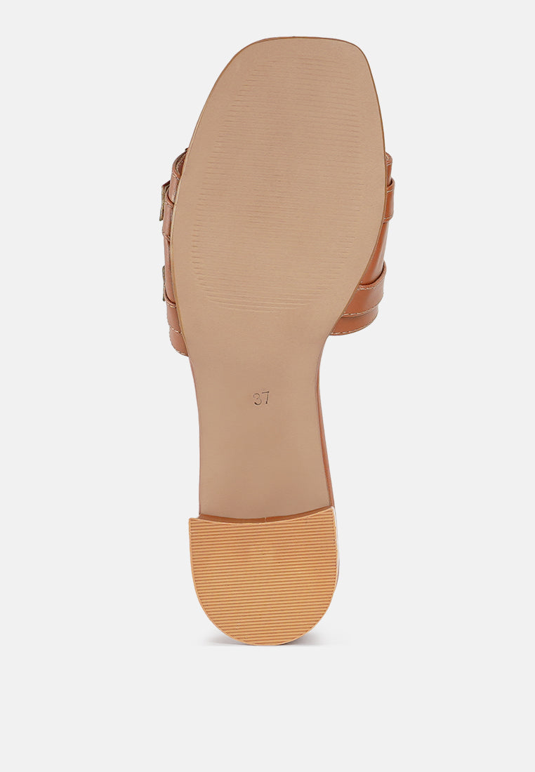 women double buckle strap heels#color_tan