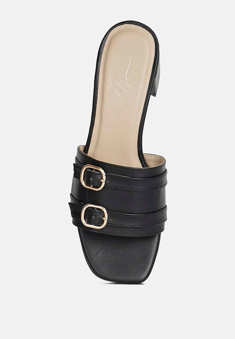 women double buckle strap heels#color_black