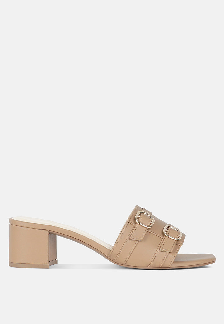 women double buckle strap heels#color_camel