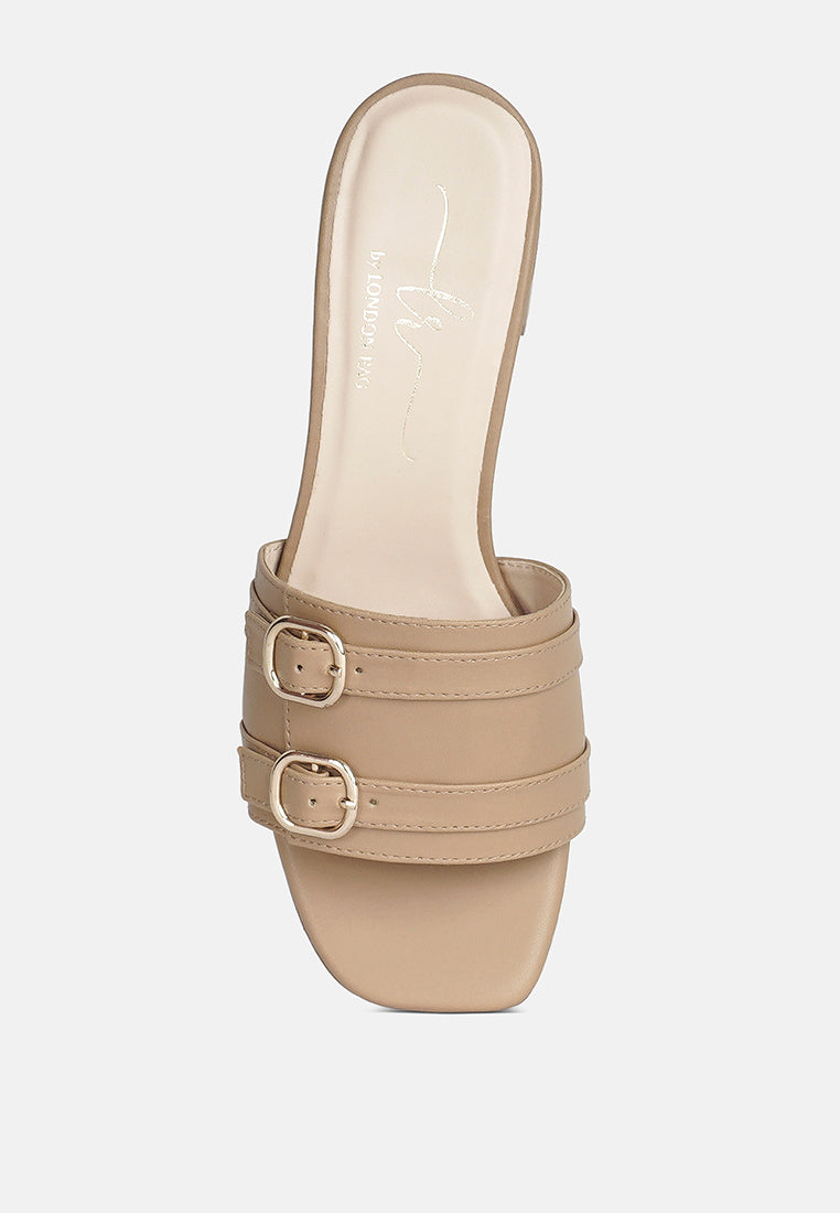 women double buckle strap heels#color_camel