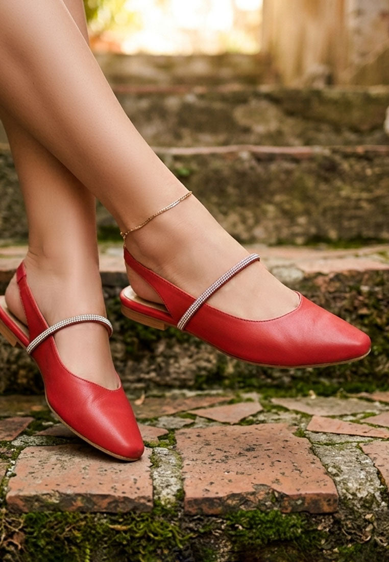 women pointed toe slingback sandals#color_red