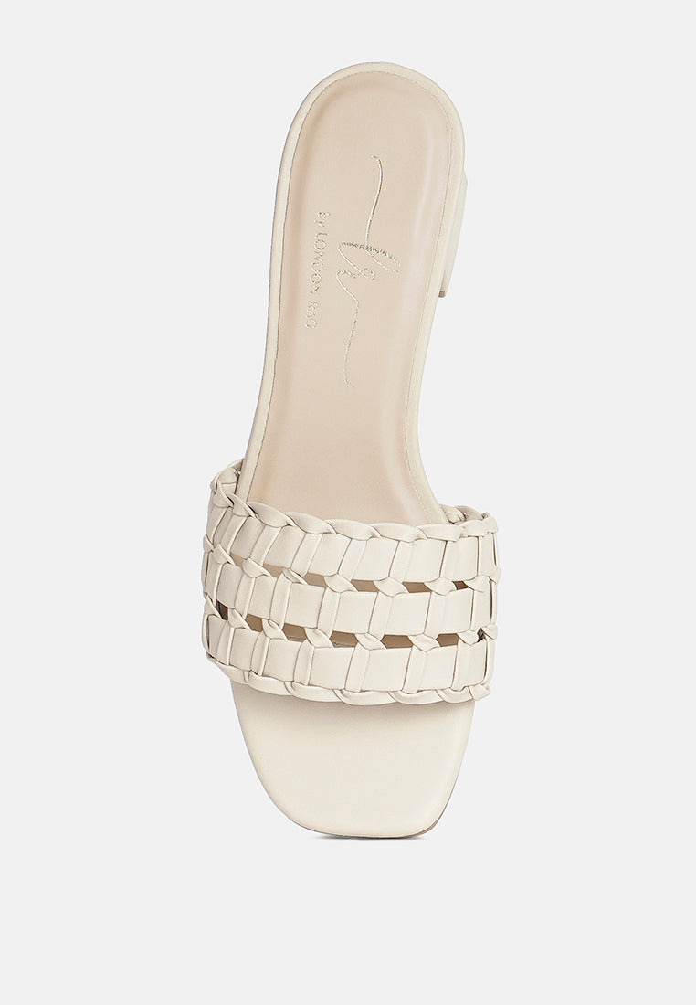 women woven strap detail slip-on sandals#color_beige