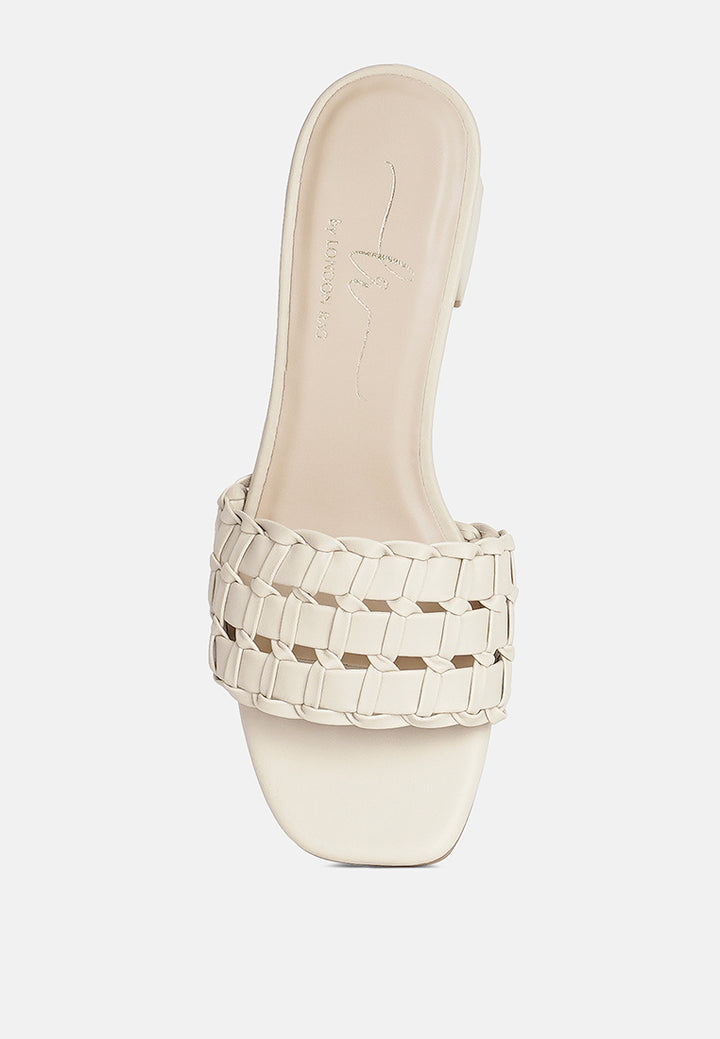 women woven strap detail slip-on sandals#color_beige