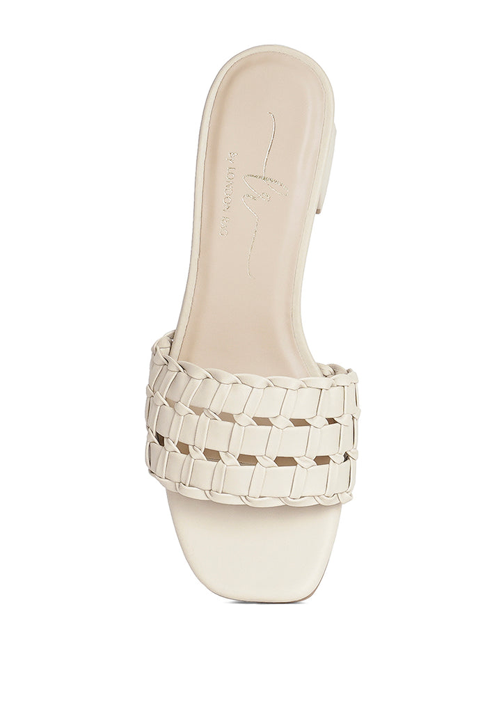 woven strap detail slip-on sandals#color_beige