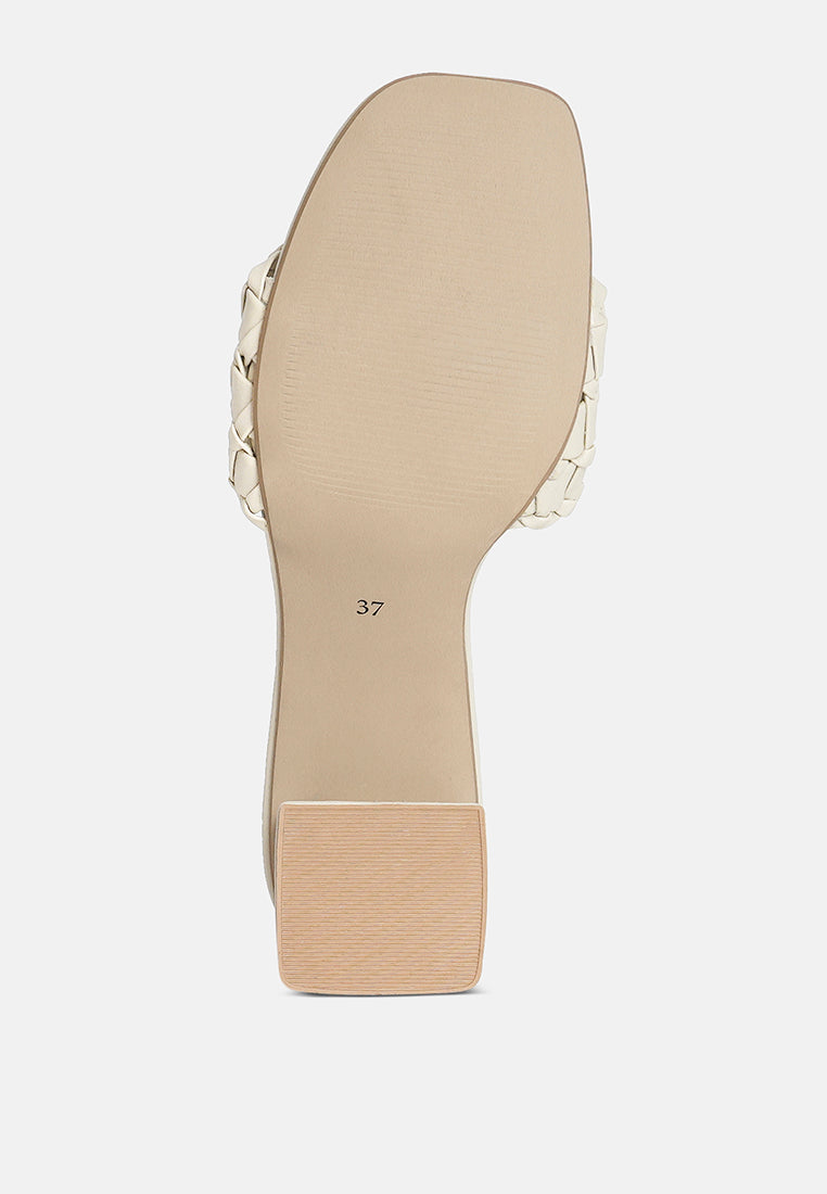 women woven strap detail slip-on sandals#color_beige