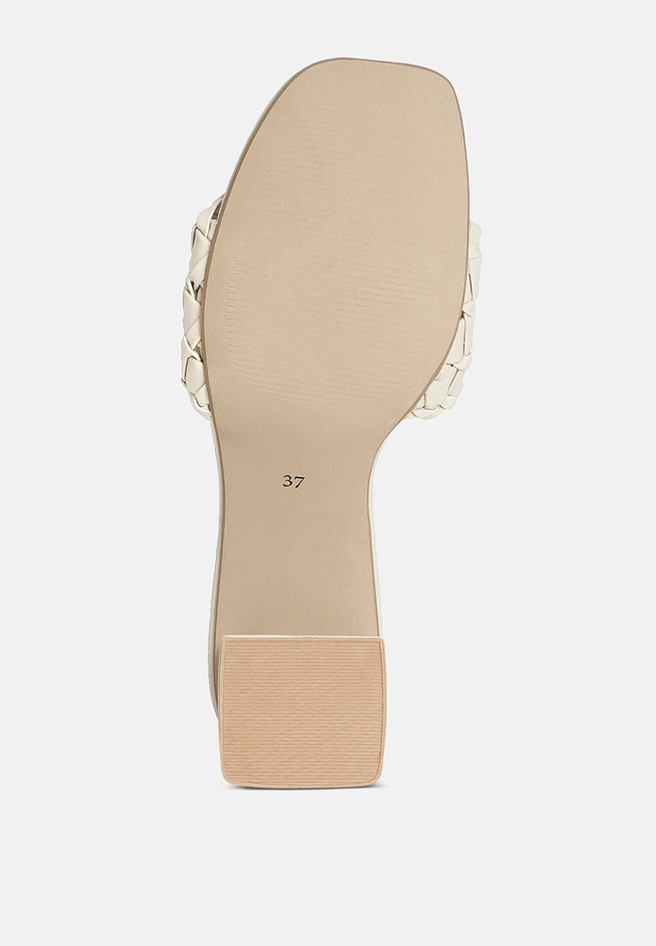 women woven strap detail slip-on sandals#color_beige