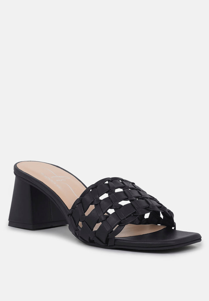 women woven strap detail slip-on sandals#color_black