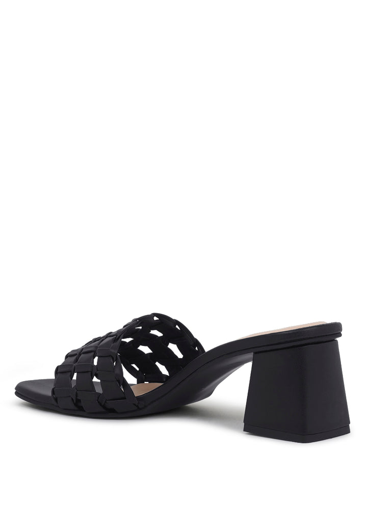 woven strap detail slip-on sandals#color_black