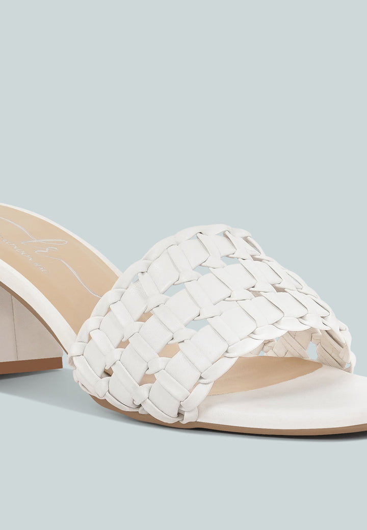 women woven strap detail slip-on sandals#color_white