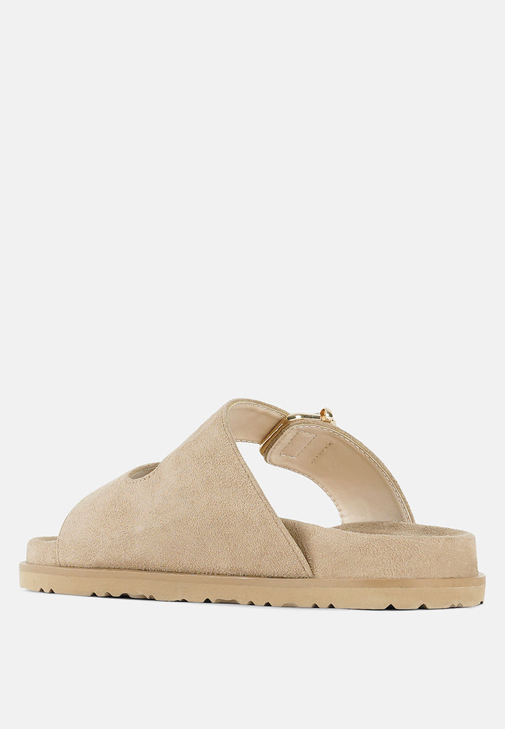 women microfiber buckle detail sandals#color_beige