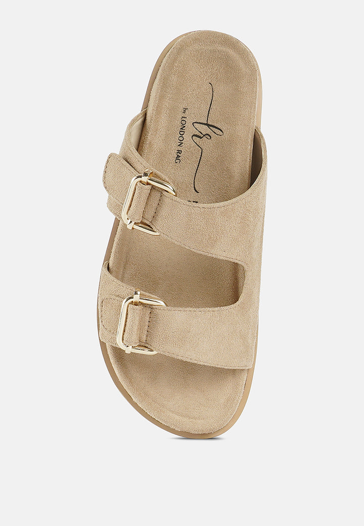 women microfiber buckle detail sandals#color_beige