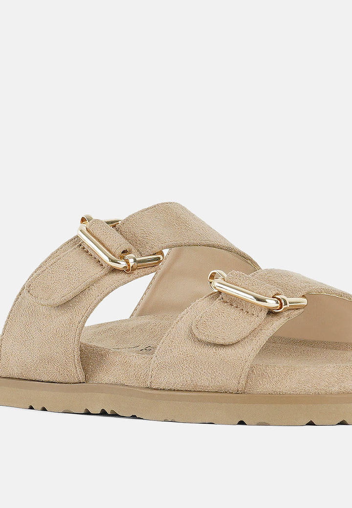 women microfiber buckle detail sandals#color_beige
