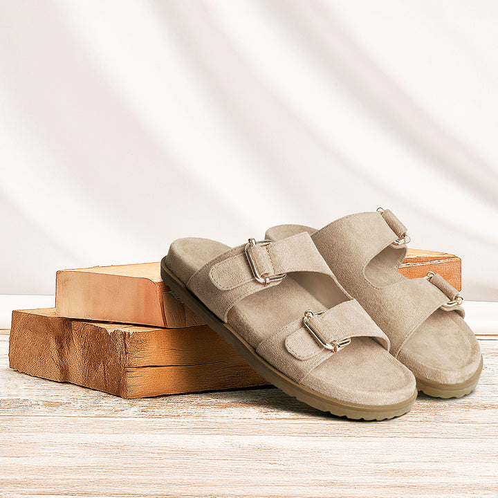 Women Microfiber Buckle Detail Sandals