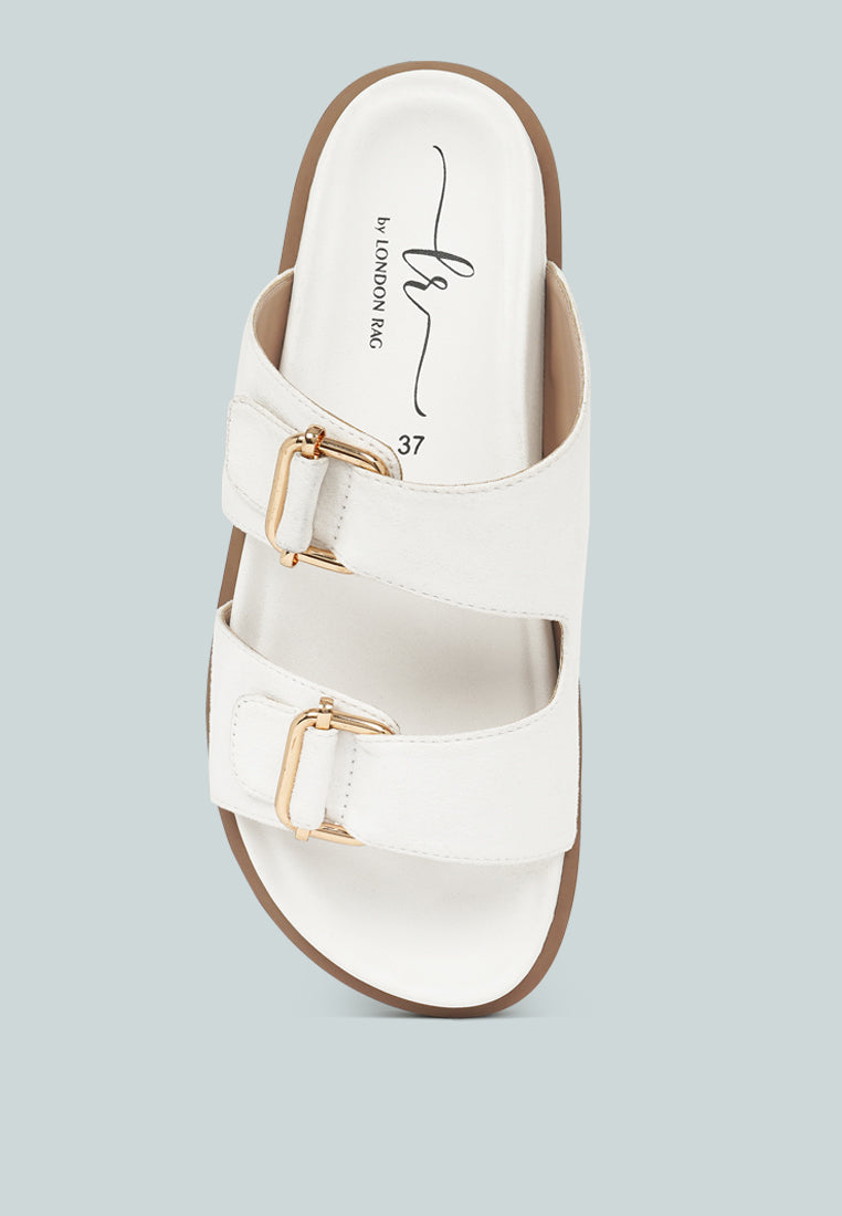 women microfiber buckle detail sandals#color_white