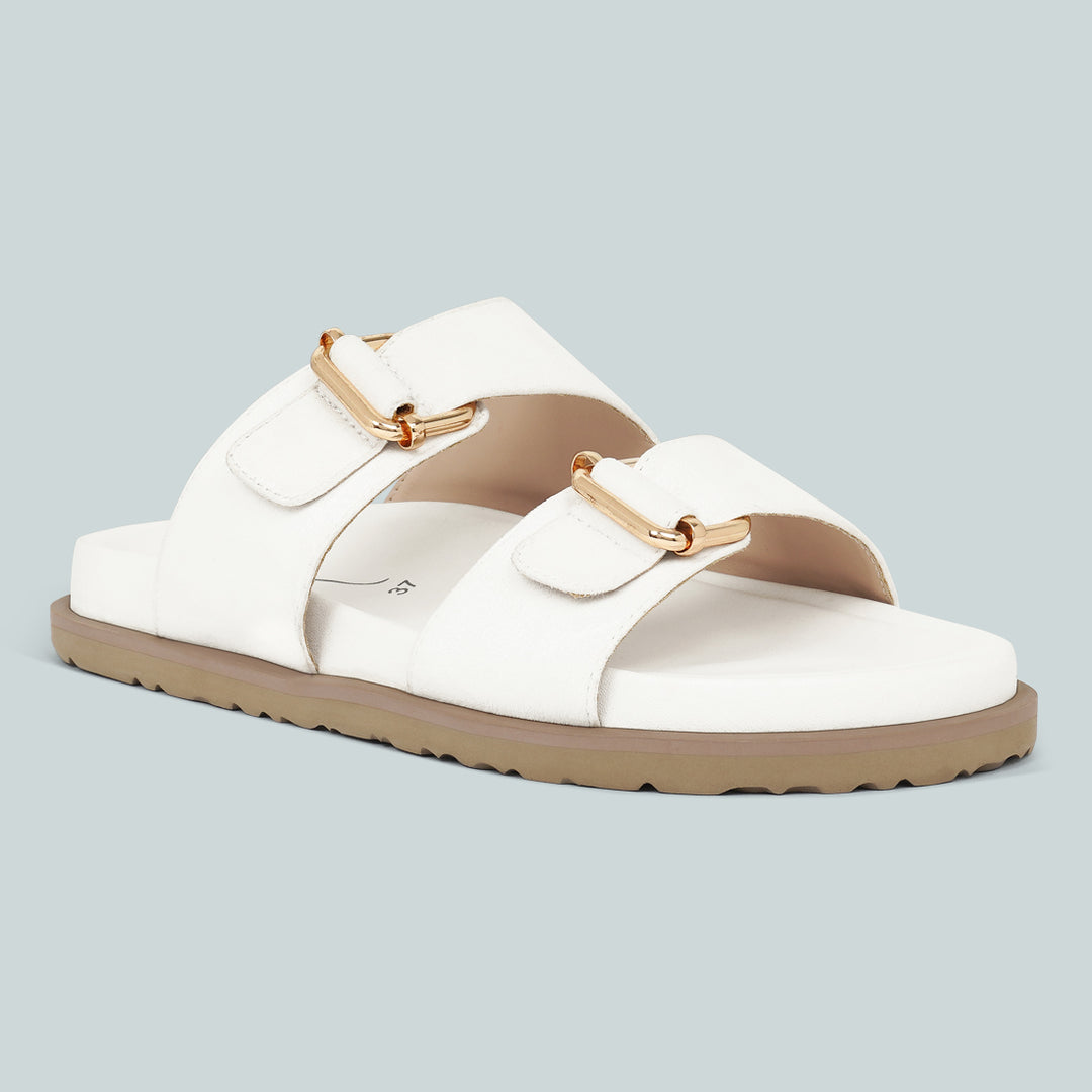 women microfiber buckle detail sandals#color_white
