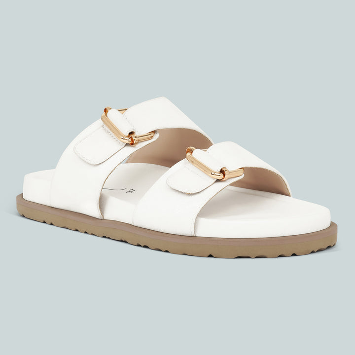 women microfiber buckle detail sandals#color_white