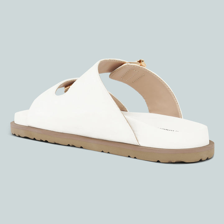 women microfiber buckle detail sandals#color_white