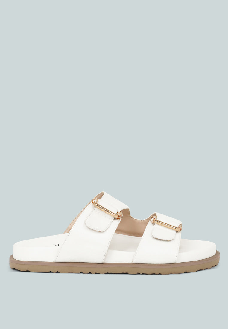 women microfiber buckle detail sandals#color_white
